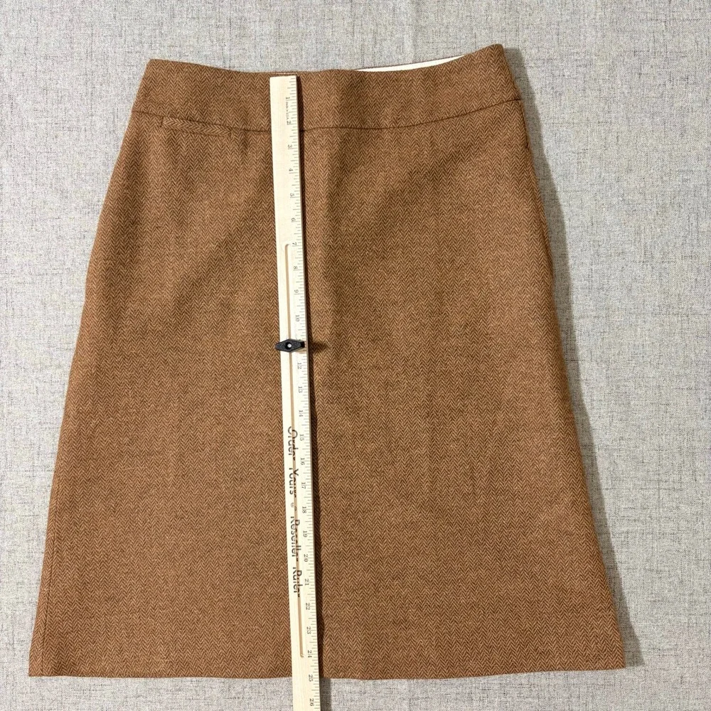 Lands' End Brown Herringbone Tweed Wool Silk Blend A-Line Skirt Size 6 Lined - Picture 3 of 8